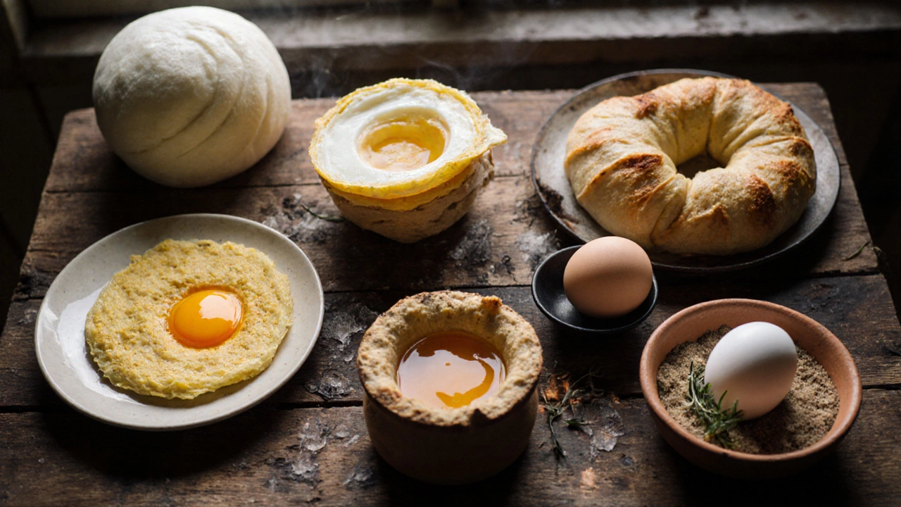 Шесть способов приготовления яиц на деревянном столе: от пашота до яиц в песке.