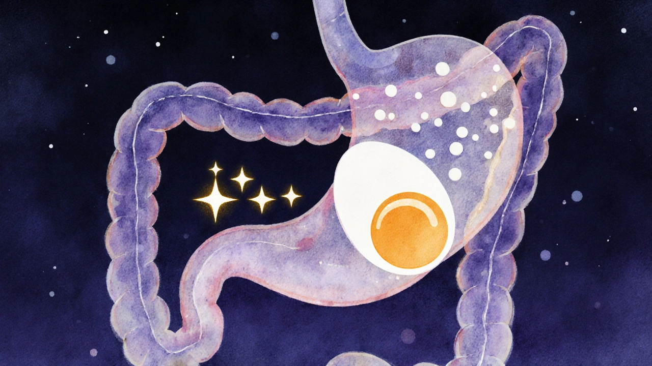 Схема ночного пищеварения: белок и желток яйца, медленное всасывание, выработка мелатонина.