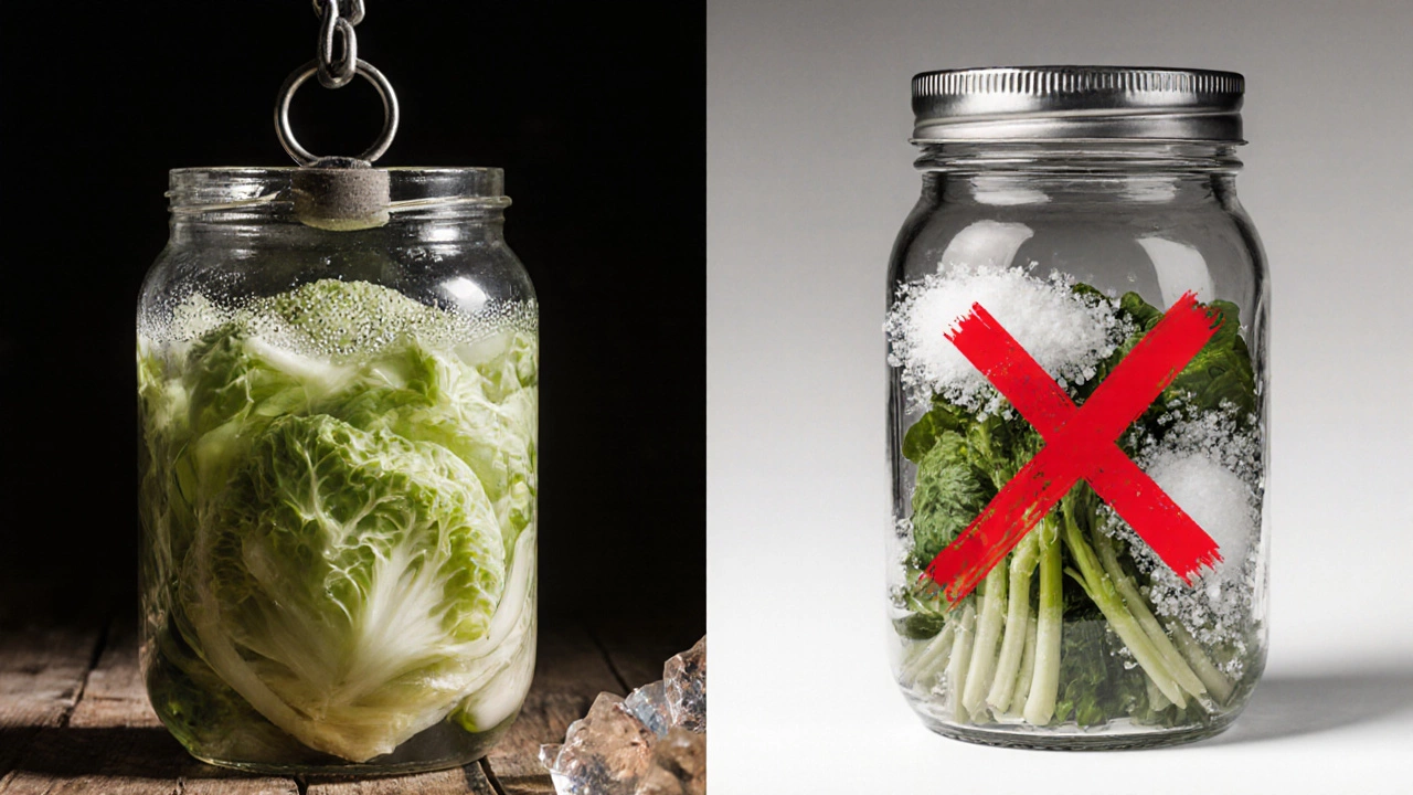 Сравнение ферментации капусты и безопасной консервации с уксусом против запрещённых ингредиентов.