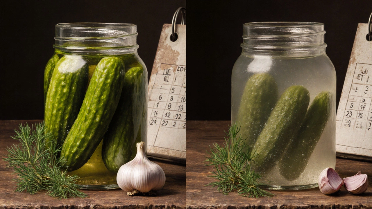 Сравнение хрустящего огурца и мягкого, испорченного через три года.
