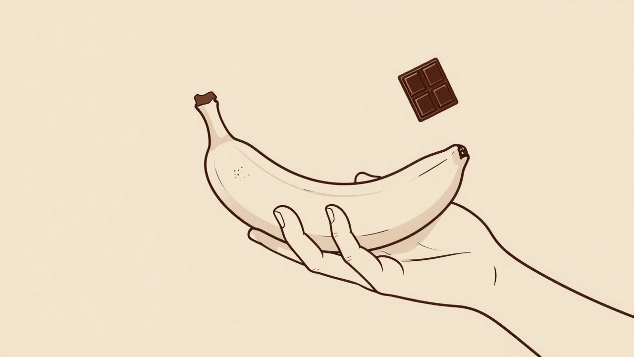 Банан и кусочек темного шоколада