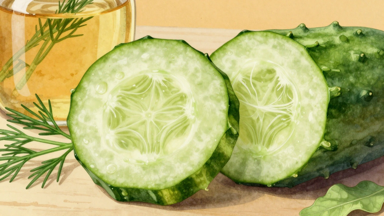 Разрез огурца: одна сторона плотная, другая — пустая внутри.