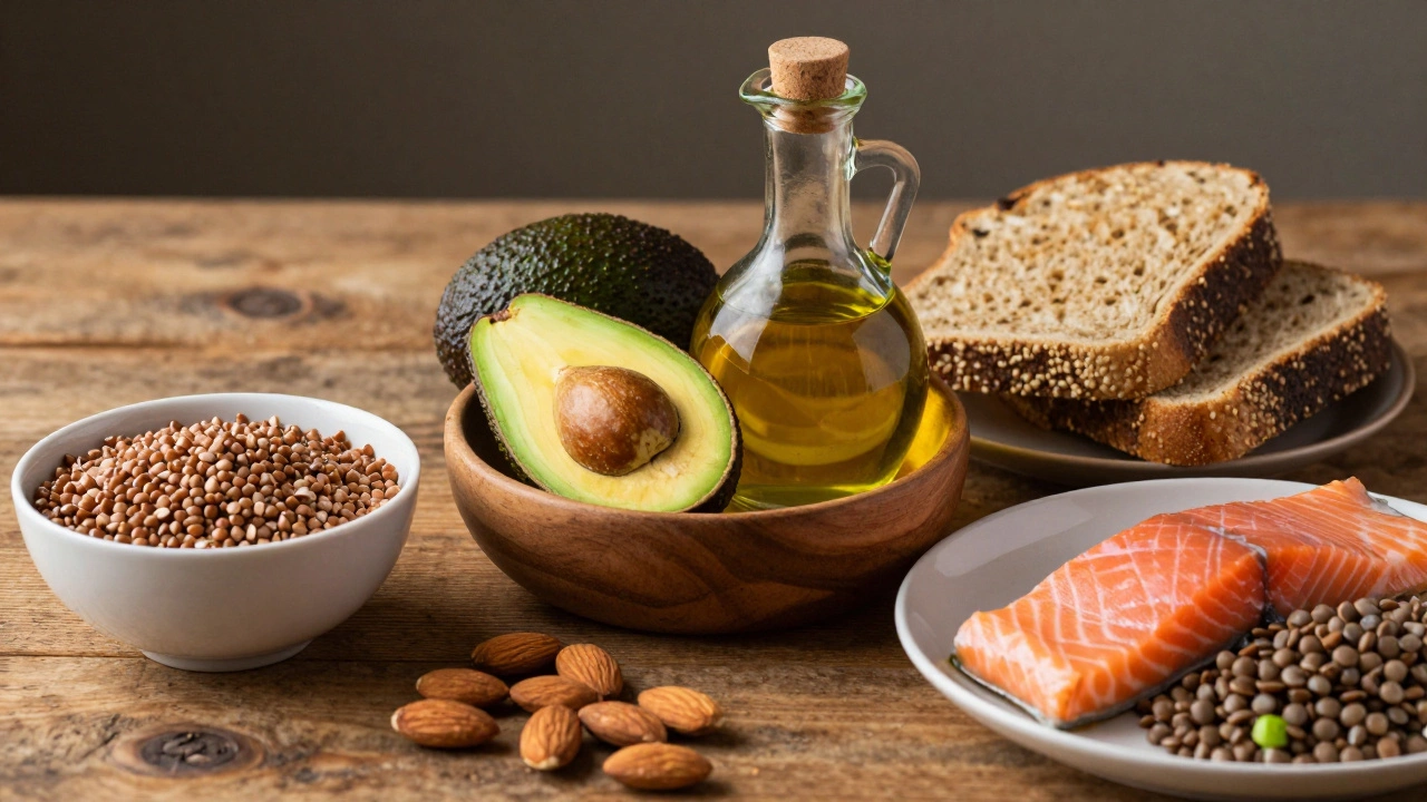 Набор полезных белков, жиров и сложных углеводов на столе